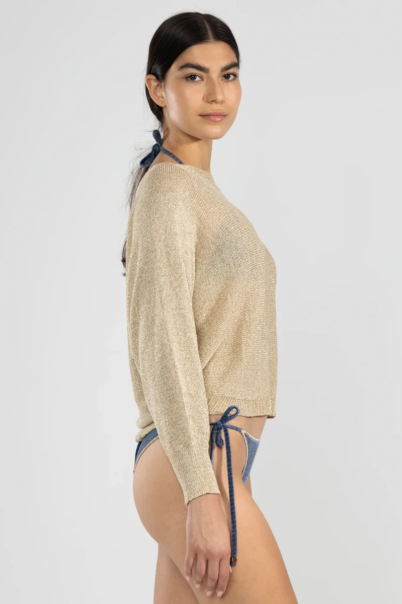 Lu Tiger Lurex Sweater in Gold - Imagen 6
